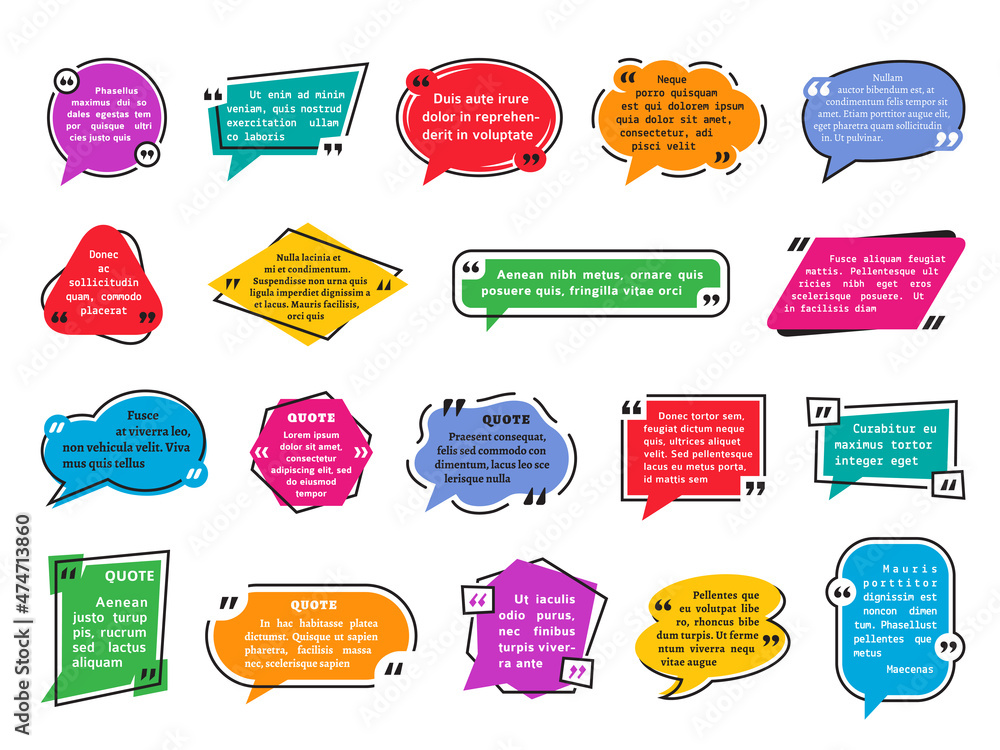 Poster quote bubble. memo stickers, quotes text notes ideas. feedback shapes templates, blog or web site sp