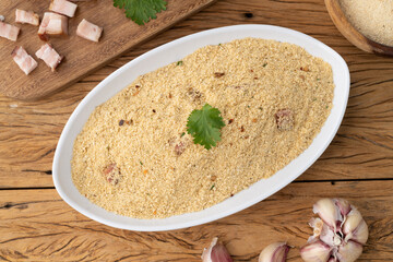 Farofa, typical brazilian manioc flour side dish with seasonings