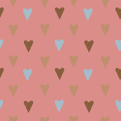 Hearts seamless pattern drawn in a graphics editor on a Pale Violet Red background. For fabric, sketchbook, wallpaper, wrapping paper.
