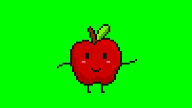 cute pixel dancing apple animation on green screen