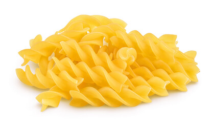 raw Fusilli pasta, isolated on white background with clipping path and full depth of field