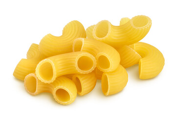 raw macaroni pasta isolated on white background with clipping path and full depth of field