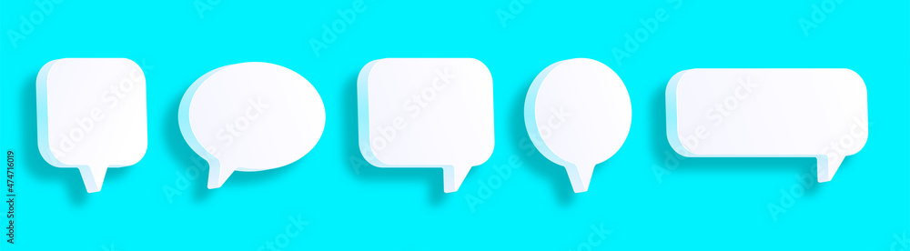 Poster 3d speech bubble or chat icon. set of isometric communication bubbles with shadow. 3d blank template