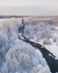 The unknown and untouched Russian north river in winter