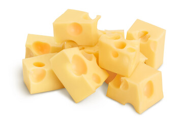 cubes of cheese isolated on white background with clipping path and full depth of field