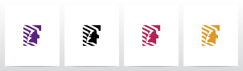 Face And Diagonal Lines On Letter Logo Design F