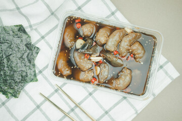 Korean style pickled shrimps (Saewoo-Jang), marinate raw shrimps with chili, garlic and soy sauce