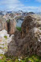 The spectacular nature of the peaks of the Italian Dolomites, near the Gardena pass, Trentino Alto Adige - August 2021.