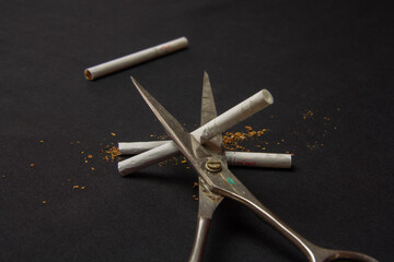 Cutting a cigarette. Smoking cessation. Healthy Lifestyle