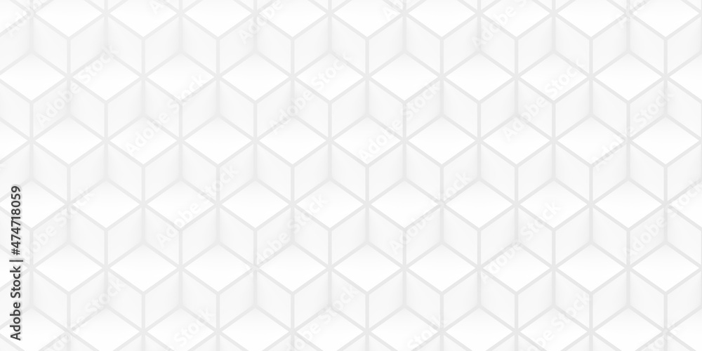 Poster white isometric cube or boxes background frame filling geometrical pattern template