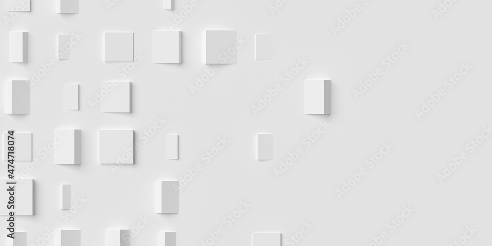 Poster random rotated white cube boxes block geometrical background wallpaper banner or template with copy 