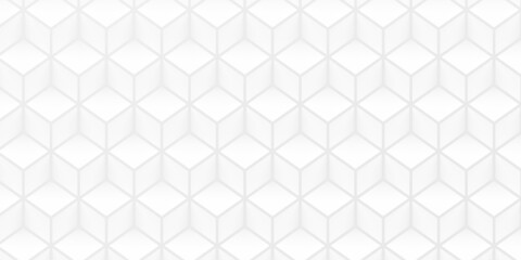 White isometric cube or boxes background frame filling geometrical pattern template