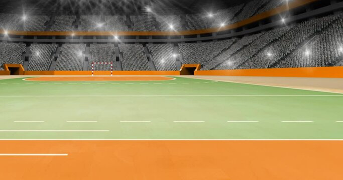 Animation of handball sports stadium with lighting