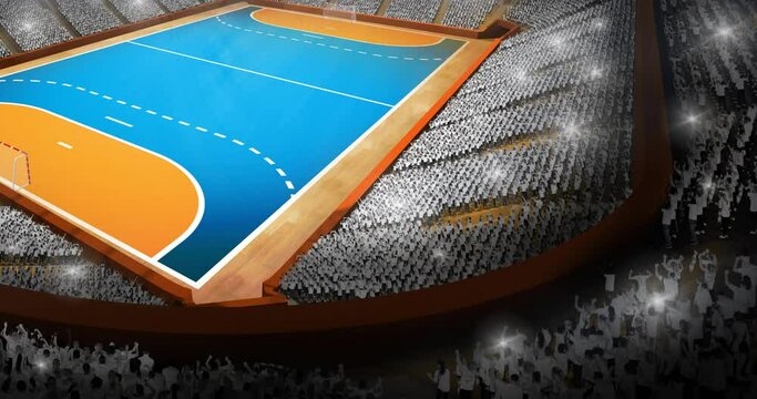 Animation of handball sports stadium with lighting