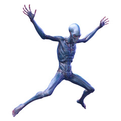 3D Rendering Blue Alien on White