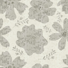Abstract wild meadow flower seamless vector botanical pattern background. Neutral beige ecru backdrop with abstract naive hand drawn flowers with texture. Modern floral blooms and sprigs repeat.