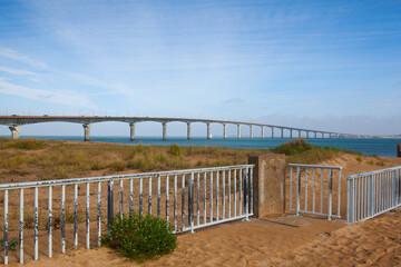 The very long The Ile de Re bridge in La Rochelle. France.
