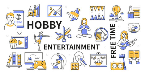 Hobby and entertainment - line design icon set