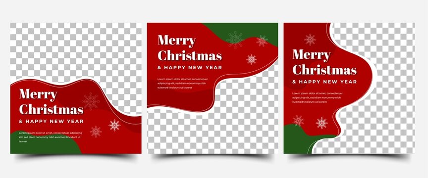 Merry Christmas and happy new year square banner template design collections. Editable modern promotion banner with place for the photo. Usable for social media post, banner, card, and website.	