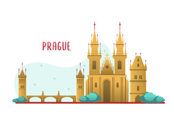 Prague, landmark, vector illustration