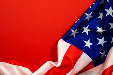 Flag of the United States of America. National flag on a red background, top view and copy space photo