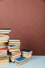 many educational books for college university studies as a background
