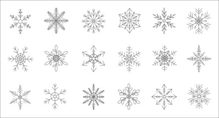 Set of snowflakes on white background. Variety vector snowflakes in flat style.