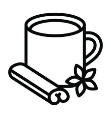 Winter drinks flat line icon. Tea, cocoa with marshmallows, winter warming drinks and hot cappuccino and latte cups. Outline sign for mobile concept and web design, store