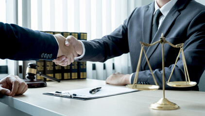 Handshake after Lawyer  providing legal consult business dispute service to the man at the office...