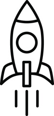 Outline rocket ship with fire, Isolated on white, Flat line icon, Vector illustration with flying rocket, Space travel, Isolated On Transparent Background.
