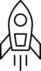 Outline rocket ship with fire, Isolated on white, Flat line icon, Vector illustration with flying rocket, Space travel, Isolated On Transparent Background.