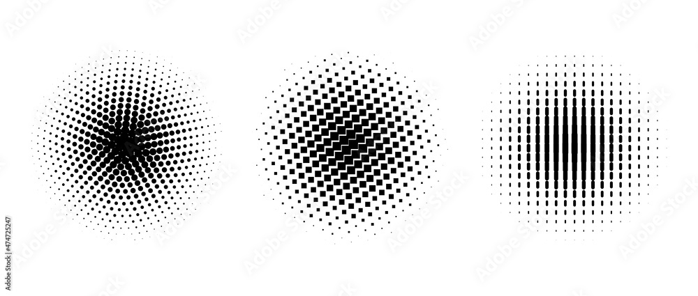 Poster set of vector halftone circles with dots. pattern design elements gradient.