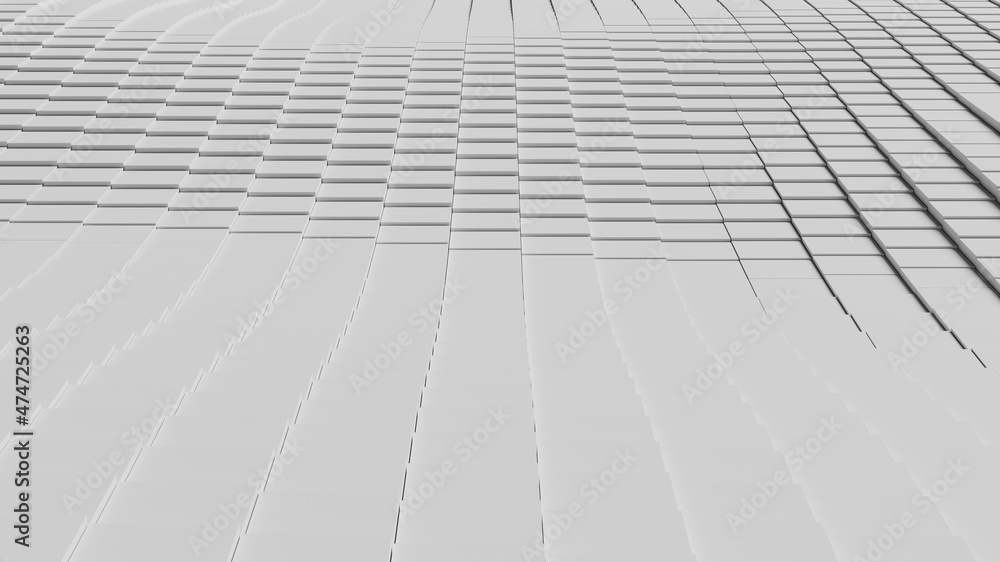 Poster abstract illustration of displaced square tiles. 3d rendering