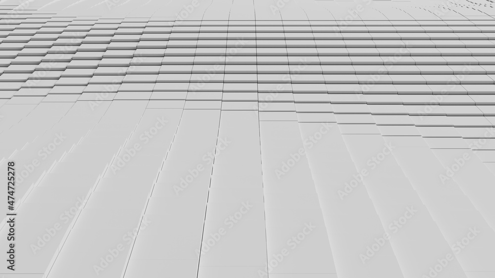 Poster abstract illustration of displaced square tiles. 3d rendering
