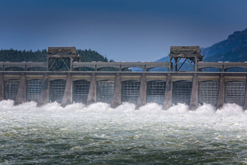 The power of water at the Cascade Locks dam in Oregon