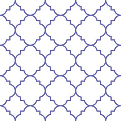 Color of year 2022 very peri quatrefoil seamless pattern. Abstract geometric arabic pattern. Simple violet vector seamless design for background, paper, textile, wallpaper. Traditional ornament