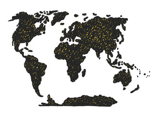 World map with planets mainlands silhouettes, flat vector illustration isolated.