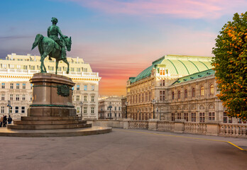 Albertinaplatz square and Vienna State Opera house, Austria