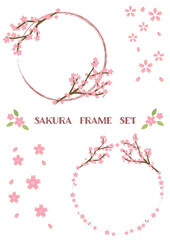 イラスト素材：桃色系の桜のフレームとアイコンセット