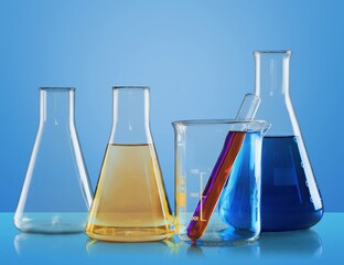 Glass test tube with chemical reaction in chemistry laboratory.