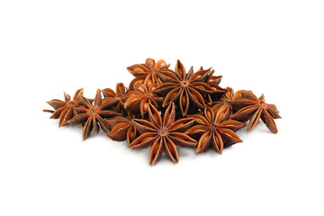 Dry anise stars with seeds on white background