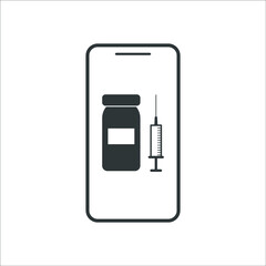 Icon of a mobile phone with a positive vaccination notification in a vaccination app