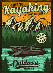 Poster vintage retro camping,fishing, hiking, hunting, climbing adventure outdoor campfire