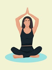 A poster for a yoga center with a girl in a lotus pose.