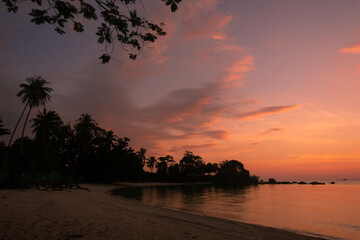 view of sunset on the beach at Koh Yao Yai, Phang Nga, Thailand