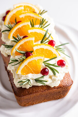 Christmas cake with orange and rosemary