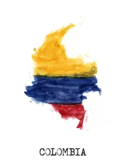 Fototapeten Colombia flag and map watercolor painting design . Realistic drawing country shape . White isolated background . Vector . © stockdevil
