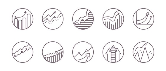 A set of icons for graphs and diagrams in a vector. Analytics and financial symbols. Vector illustration