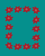 Christmas card with a frame of flowers on a colored background