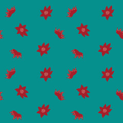 Christmas pattern of flowers on a colored background